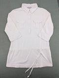 Marco Pecci white A-line dress with collar, adjustable drawstring waist, and utility pockets.