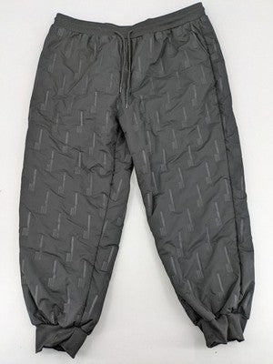 GEF grey loungewear joggers quilted design, fleece-lined, elastic waistband with drawstring.