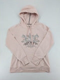 Amisu pink hoodie with sporty couture graphic and silver sequin embellishments.
