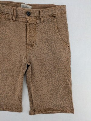 Bershka beige brown shorts allover leopard print, button fly, cotton stretch material.