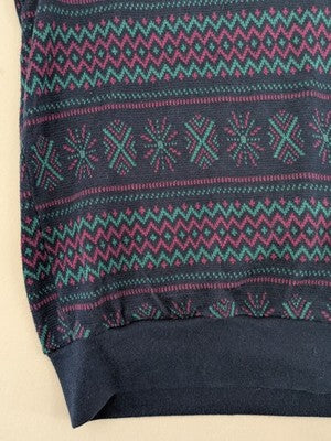 Black Horse black vest geometric pattern blue petrol lilac V-neck 100% cotton vintage