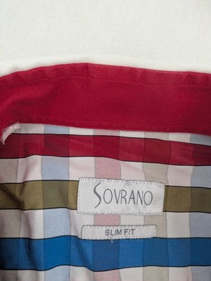 Sovrano short sleeve shirt multi check pattern with contrasting red and white double collar