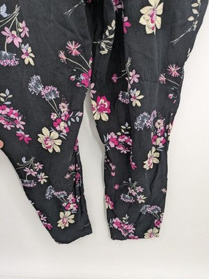 up2 fashion multi floral jumpsuit black sleeveless design with waist drawstring and keyhole back