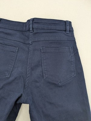 Up Fashion navy pants skinny fit 5-pocket design with ankle slit and stretch material.