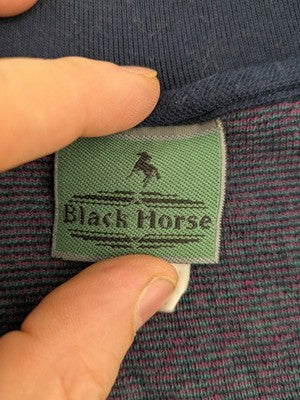 Black Horse black vest geometric pattern blue petrol lilac V-neck 100% cotton vintage