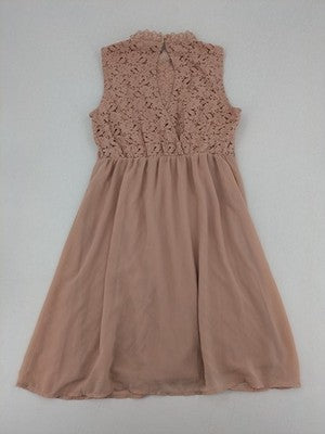 Vero Moda pink wedding dress with lace bodice and keyhole back detail.