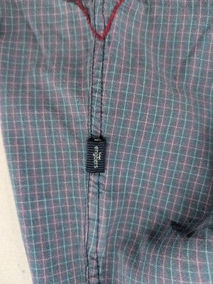 Engbers long-sleeve shirt grey checkered pattern with red accents and logo embroidery.
