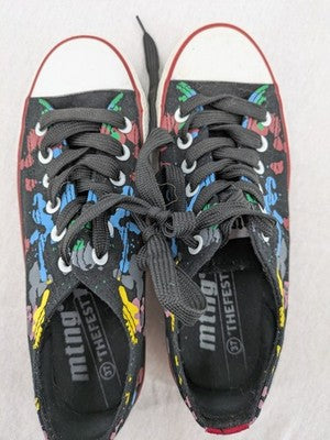Mtng Thefest multi sneaker black canvas with graffiti print and white rubber cap