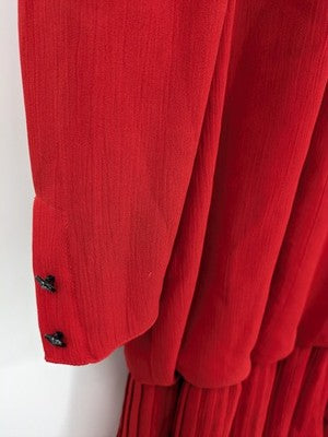 Yessica red vintage dress 80s style with long puff sleeves and pleated skirt.