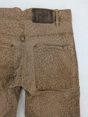 Bershka beige brown shorts allover leopard print, button fly, cotton stretch material.