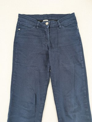 Up Fashion navy pants skinny fit 5-pocket design with ankle slit and stretch material.