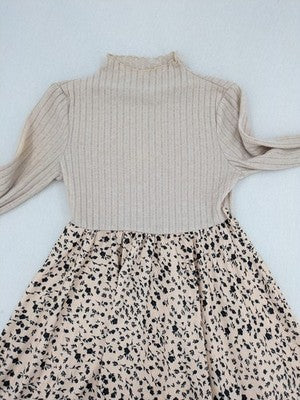 SHEIN women's A-line dress beige cream ribbed turtleneck floral pattern