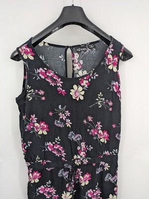 up2 fashion multi floral jumpsuit black sleeveless design with waist drawstring and keyhole back