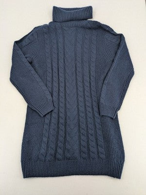 Tchibo navy sweater dress with cable knit pattern and cozy roll neck.