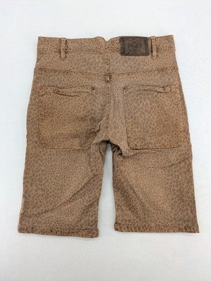 Bershka beige brown shorts allover leopard print, button fly, cotton stretch material.