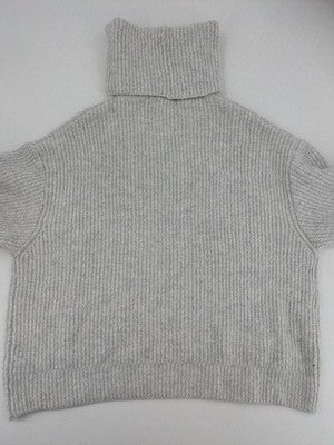 Zara Knit grey oversized roll neck jumper with ribbed texture and soft wool blend.