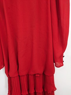 Yessica red vintage dress 80s style with long puff sleeves and pleated skirt.