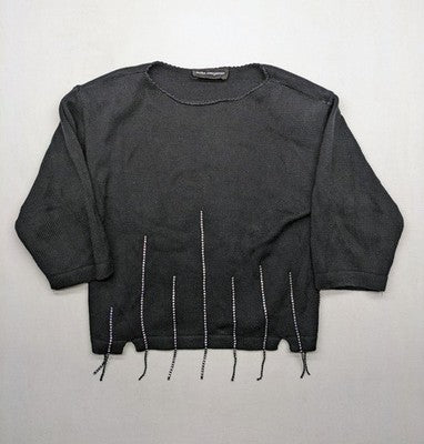 Anita black knit jumper with 3/4 sleeves, silver rhinestone accents and fringe hem.