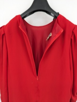 Yessica red vintage dress 80s style with long puff sleeves and pleated skirt.