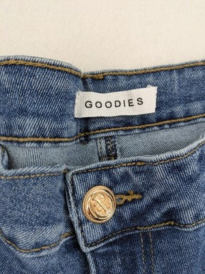 Goodies blue wide leg cropped jeans high rise raw hem classic 5-pocket design