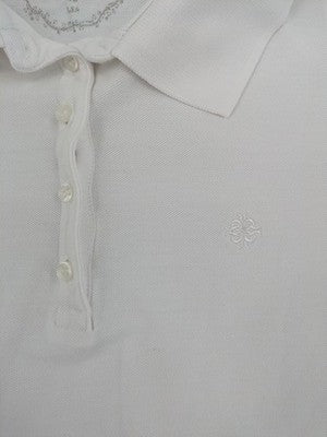 Fabiani white polo shirt with embroidered emblem, short sleeves, classic collar, button placket.
