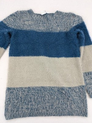 Bodyflirt knit jumper beige blue grey colorblock stripes soft material classic round neck