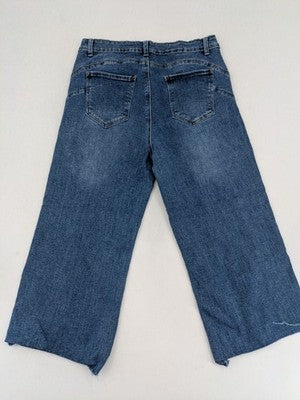 Goodies blue wide leg cropped jeans high rise raw hem classic 5-pocket design