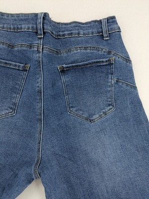 Goodies blue wide leg cropped jeans high rise raw hem classic 5-pocket design