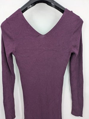 ONLY LIFE purple maxikleid long sleeve ribbed V-neck soft viscose blend fabric