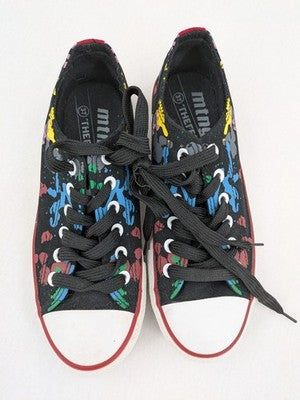 Mtng Thefest multi sneaker black canvas with graffiti print and white rubber cap