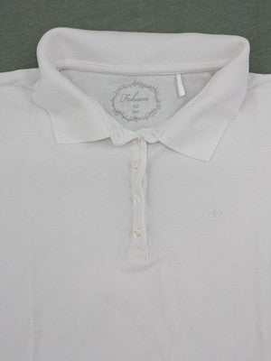 Fabiani white polo shirt with embroidered emblem, short sleeves, classic collar, button placket.