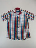 Sovrano short sleeve shirt multi check pattern with contrasting red and white double collar