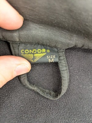 Condor grey softshell jacket with multiple pockets and adjustable hood, tactical outdoor design.