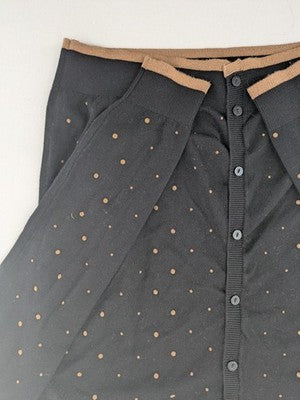Piazza Italia beige cardigan with brown polka dots and contrasting cuffs, soft viscose blend.