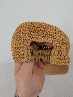 H&M beige cap woven straw look with elastic back and classic baseball design.