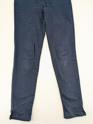 Up Fashion navy pants skinny fit 5-pocket design with ankle slit and stretch material.
