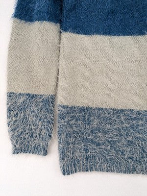 Bodyflirt knit jumper beige blue grey colorblock stripes soft material classic round neck