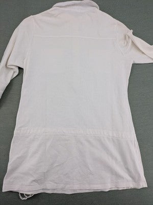 Marco Pecci white A-line dress with collar, adjustable drawstring waist, and utility pockets.