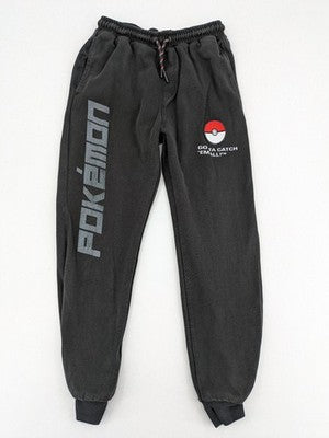 Herren grey jogging pants large Pokémon graphic print and embroidered Pokéball patch.