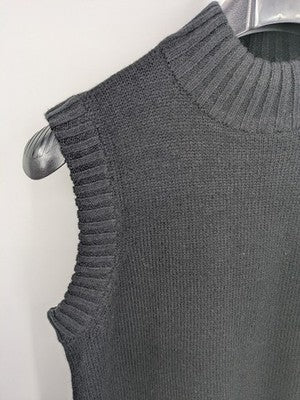 ONLY knit jumper black sleeveless with ribbed stand-up collar and side slits.