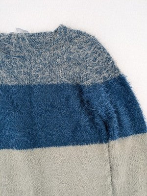 Bodyflirt knit jumper beige blue grey colorblock stripes soft material classic round neck