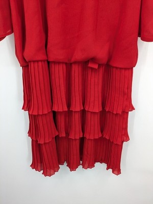 Yessica red vintage dress 80s style with long puff sleeves and pleated skirt.