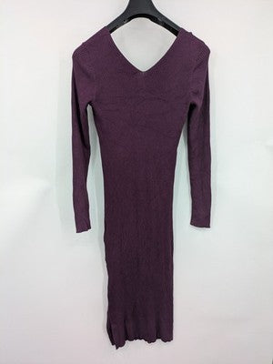 ONLY LIFE purple maxikleid long sleeve ribbed V-neck soft viscose blend fabric