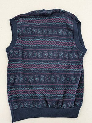 Black Horse black vest geometric pattern blue petrol lilac V-neck 100% cotton vintage