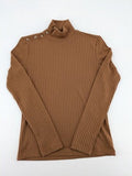 Piazza Italia pink ribbed turtleneck top with decorative shoulder buttons.