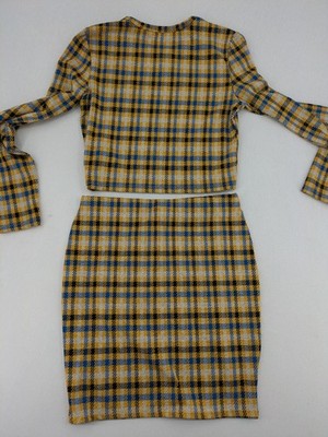 FB Sister co-ords multi-coloured checkered pattern crop top and mini skirt set.