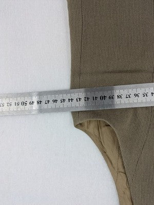 Synonyme khaki vest with ribbed texture, V-neck, and three-button front.