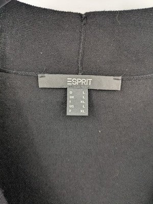 Esprit black knit jumper with button placket and deep V-neck, made from LENZING™ ECOVERO™ viscose.
