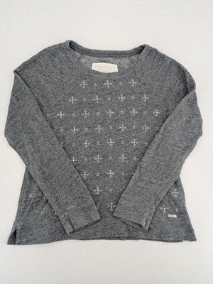 Abercrombie & Fitch grey sweatshirt with embroidered details and raglan sleeves.
