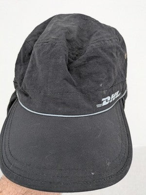 DHL green winter cap with reflective logo, ear flaps, and soft fleece lining.